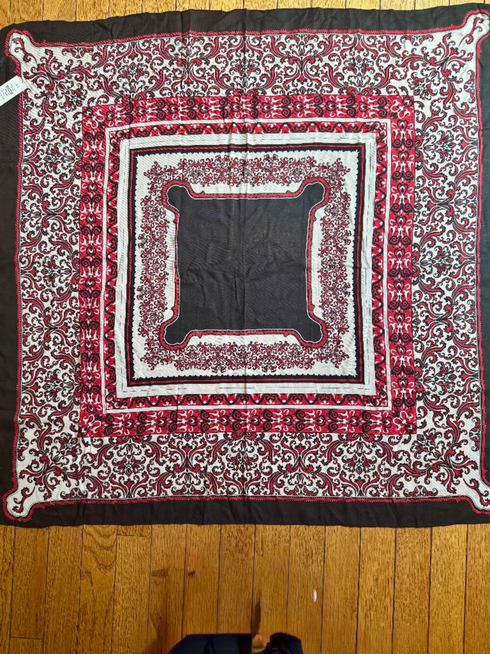 Talbots Black / Cream and Red scarf  35in X 35in Silk / Model NWT